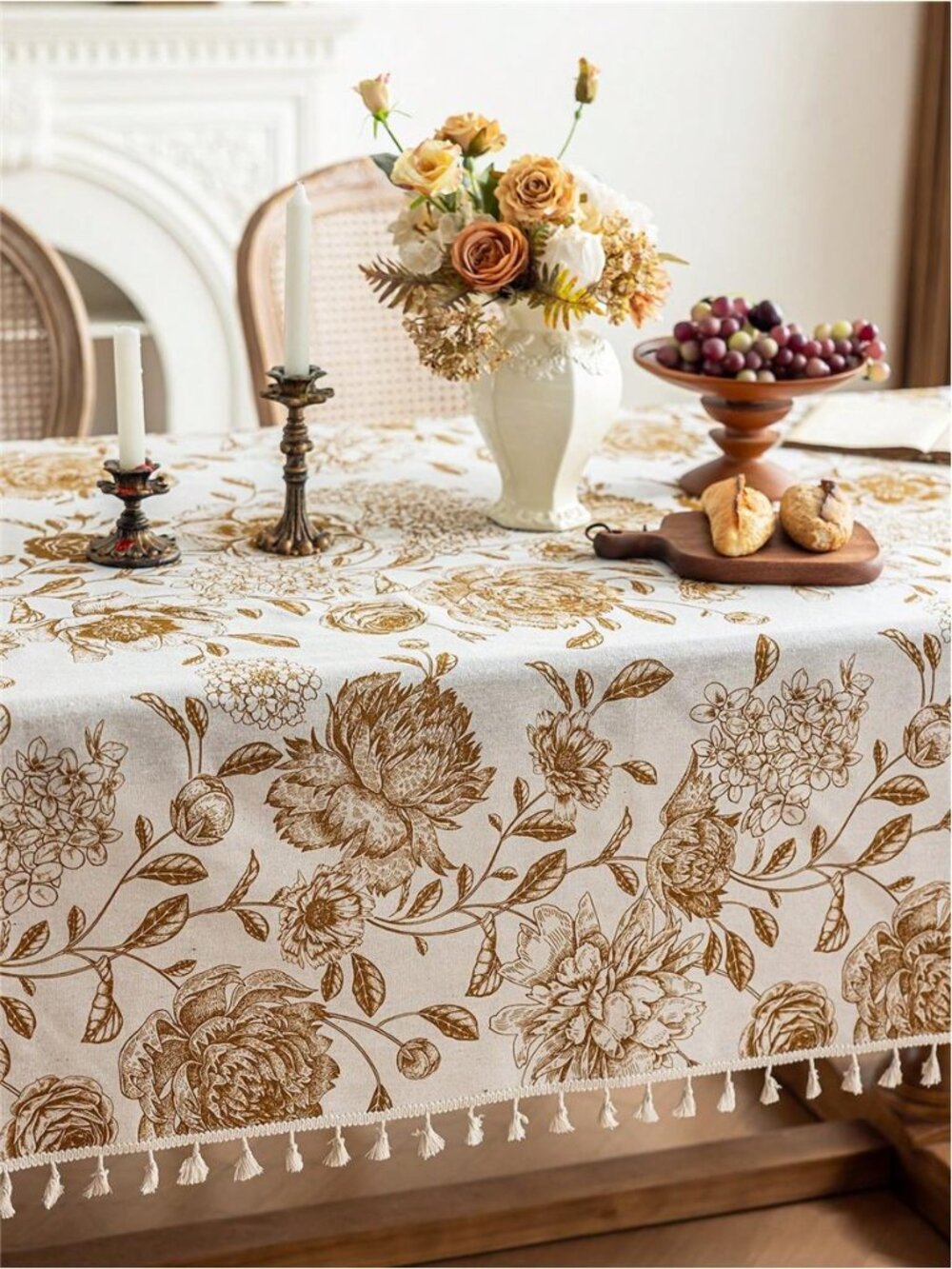 French Floral Rectangular Tablecloth Boho Vintage Dining Table Cover Decor